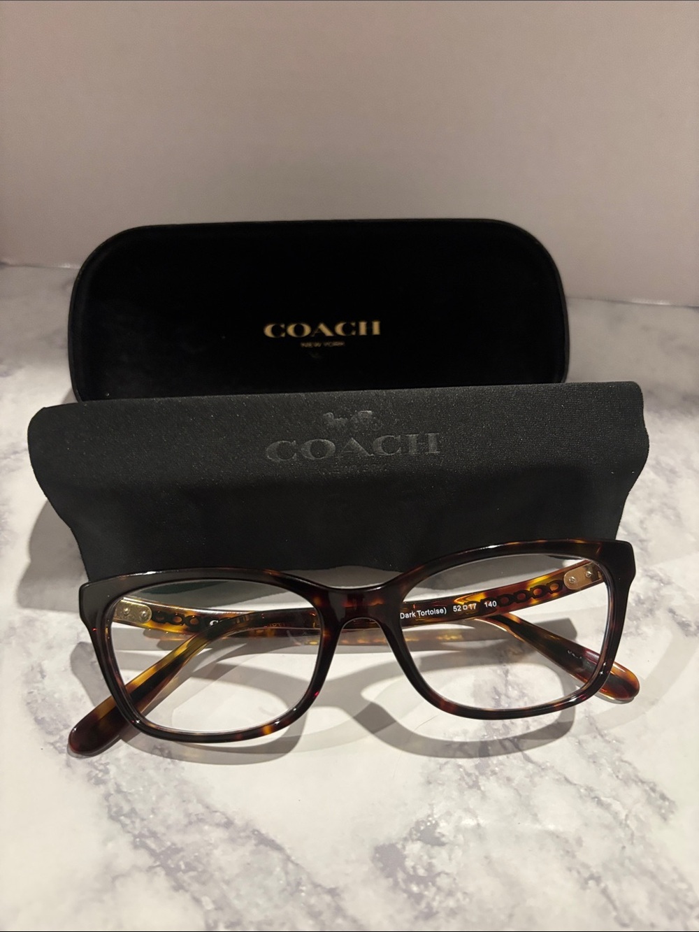 Coach Women's Tortoiseshell Rectangle Glasses in Dark Brown and Amber Highlights